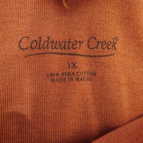 Coldwater Creek Womens Tee Short Cap Sleeve Orange 1X 100% Pima Cotton V Neck - Picture 7 of 9